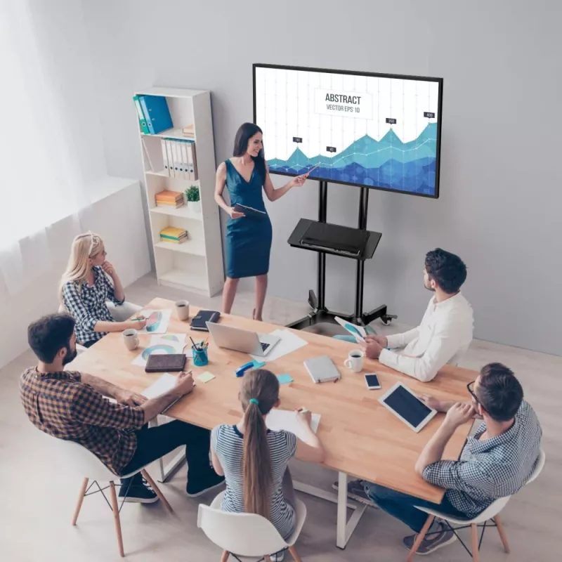 Techly ICA-TR216T mobiele tv-trolley voor schermen van 37–70 inch (tot 177,8 cm), max. 50 kg, 2 planken, zwart