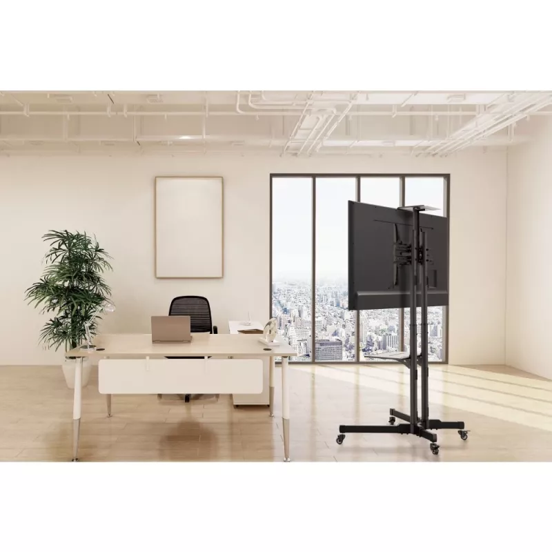 Techly ICA-TR216T mobiele tv-trolley voor schermen van 37–70 inch (tot 177,8 cm), max. 50 kg, 2 planken, zwart