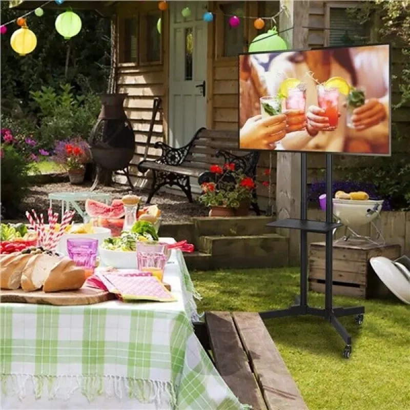 Techly ICA-TR216T mobiele tv-trolley voor schermen van 37–70 inch (tot 177,8 cm), max. 50 kg, 2 planken, zwart