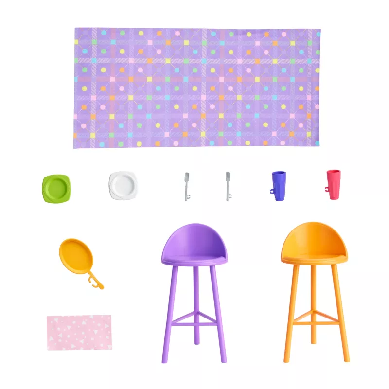 Barbie Getaway poppenhuis met pop, 4 speelgebieden en 11 decoratieaccessoires
