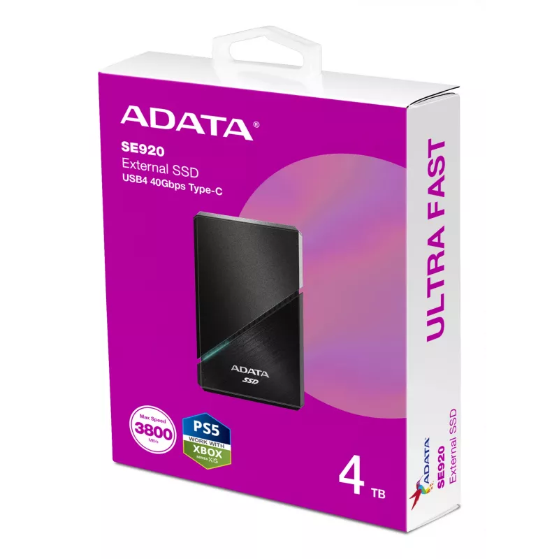 ADATA SE920 Thunderbolt-technologie 4 TB USB Type-C USB4 Gen 3x2 zwart