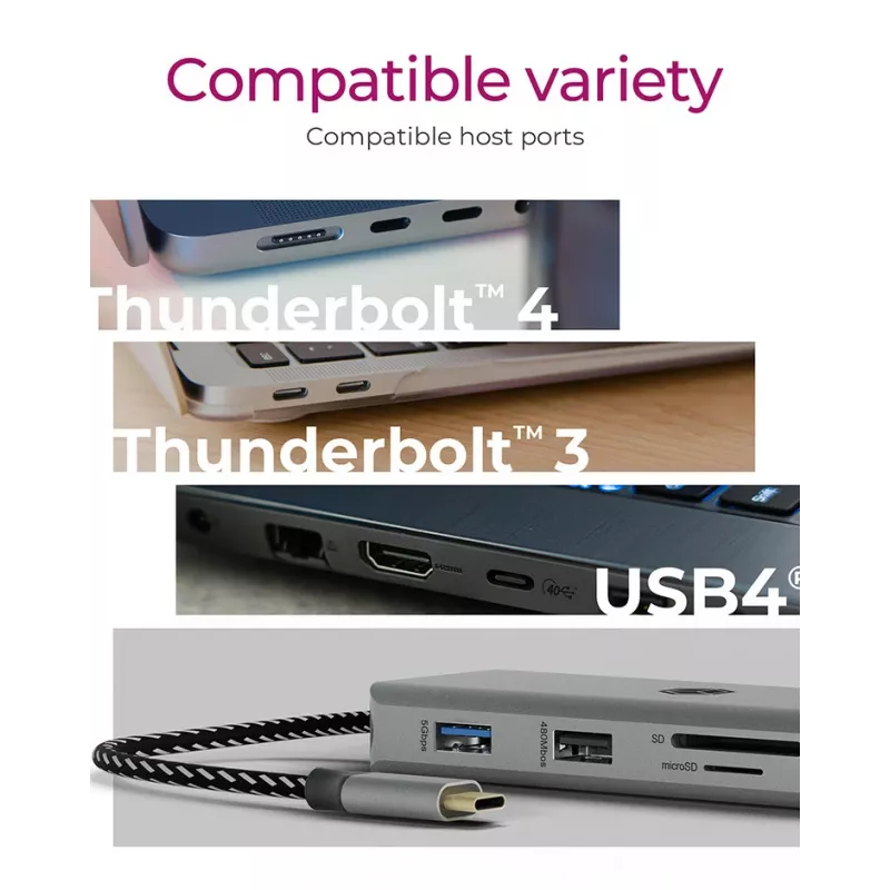 ICY BOX IB-DK4012-CPD bedraad USB 3.2 Gen 1 (3.1 Gen 1) Type-C antraciet, zwart