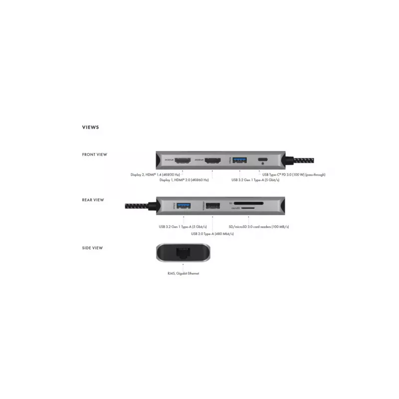 ICY BOX IB-DK4012-CPD bedraad USB 3.2 Gen 1 (3.1 Gen 1) Type-C antraciet, zwart