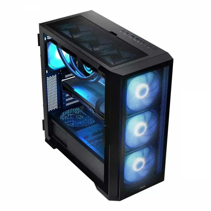 PC-behuizing MODECOM Horizon ARGB FLOW MIDI zwart — E-ATX-ondersteuning, gehard glas, ARGB, USB-C, max. GPU 400 mm