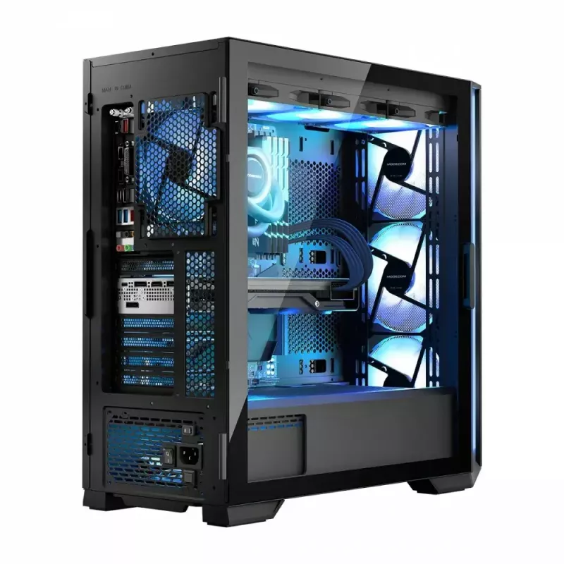 PC-behuizing MODECOM Horizon ARGB FLOW MIDI zwart — E-ATX-ondersteuning, gehard glas, ARGB, USB-C, max. GPU 400 mm