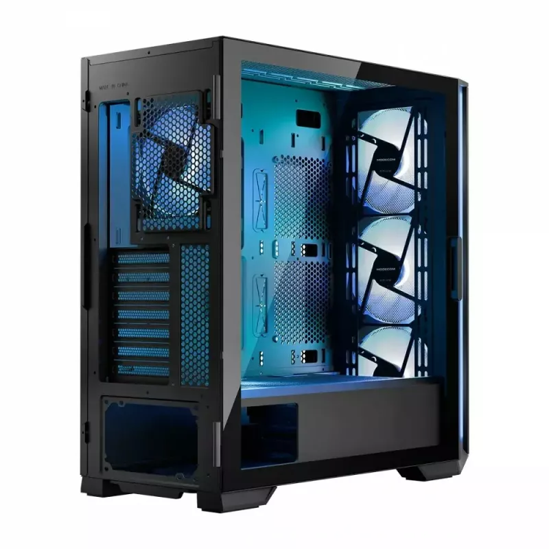 PC-behuizing MODECOM Horizon ARGB FLOW MIDI zwart — E-ATX-ondersteuning, gehard glas, ARGB, USB-C, max. GPU 400 mm