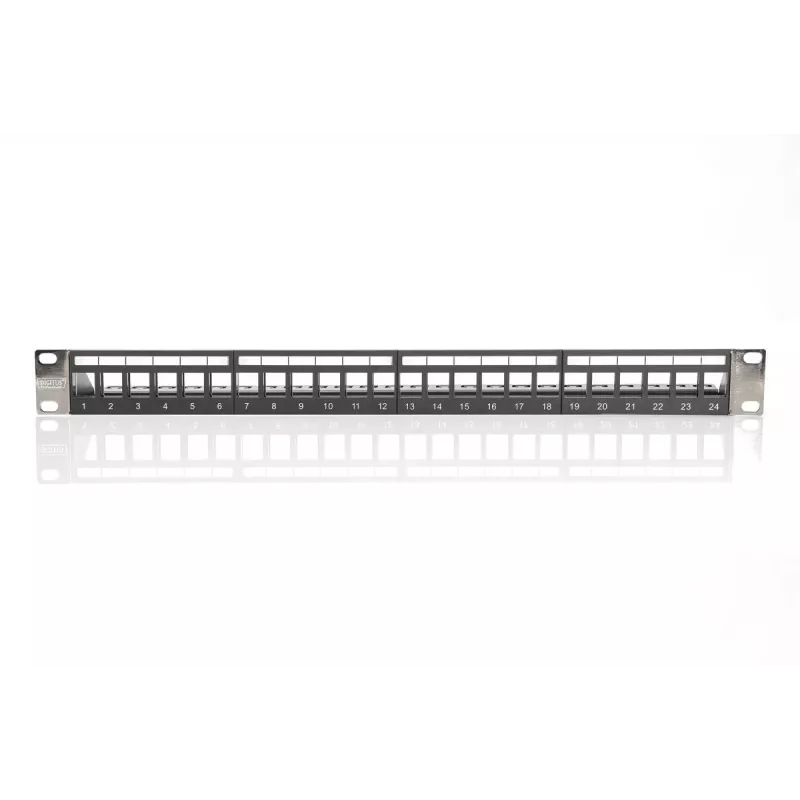 DIGITUS modulair patchpanel, afgeschermd 24-poorts, onbezet, 1U, rackmontage, kleur zwart transparante labelvelden