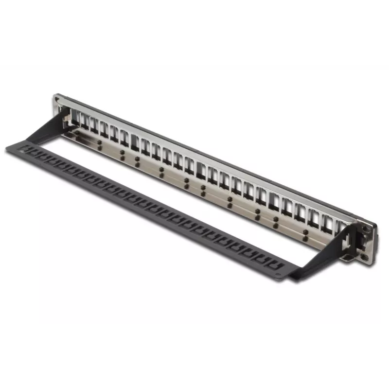 DIGITUS modulair patchpanel, afgeschermd 24-poorts, onbezet, 1U, rackmontage, kleur zwart transparante labelvelden