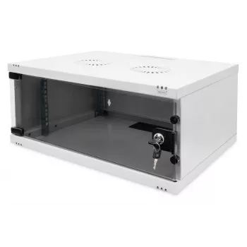 DIGITUS 4U wandmontagekast - SOHO ongemonteerd 241x540x400mm volledig glazen deur grijs