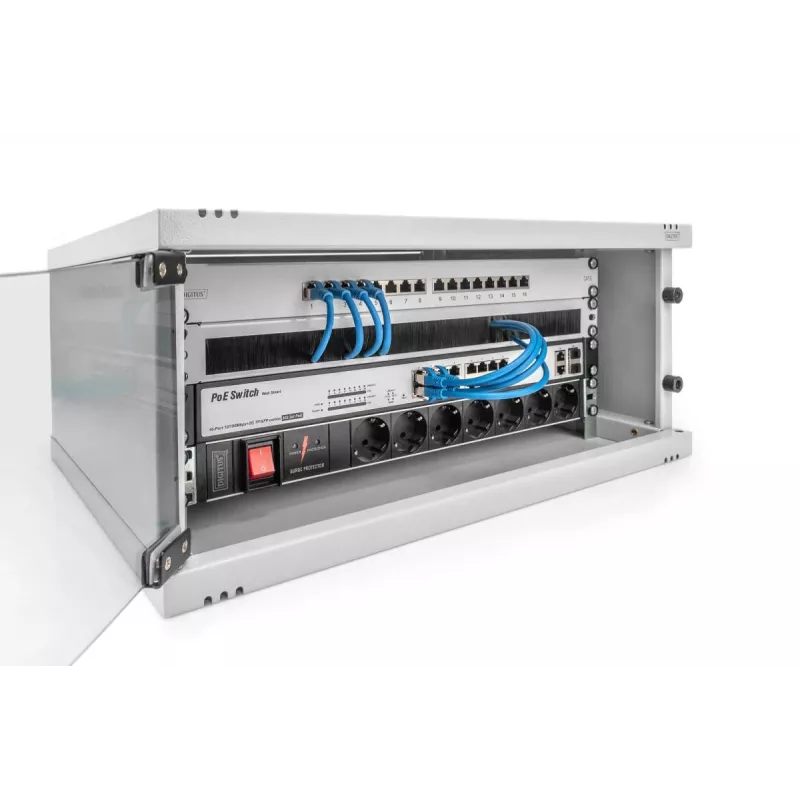DIGITUS 4U wandmontagekast - SOHO ongemonteerd 241x540x400mm volledig glazen deur grijs