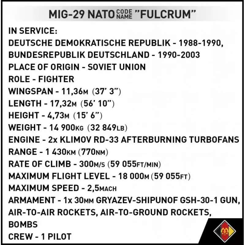 Constructiespeelgoed Cobi MiG-29 Oost-Duitsland 5851 — set van 300 onderdelen