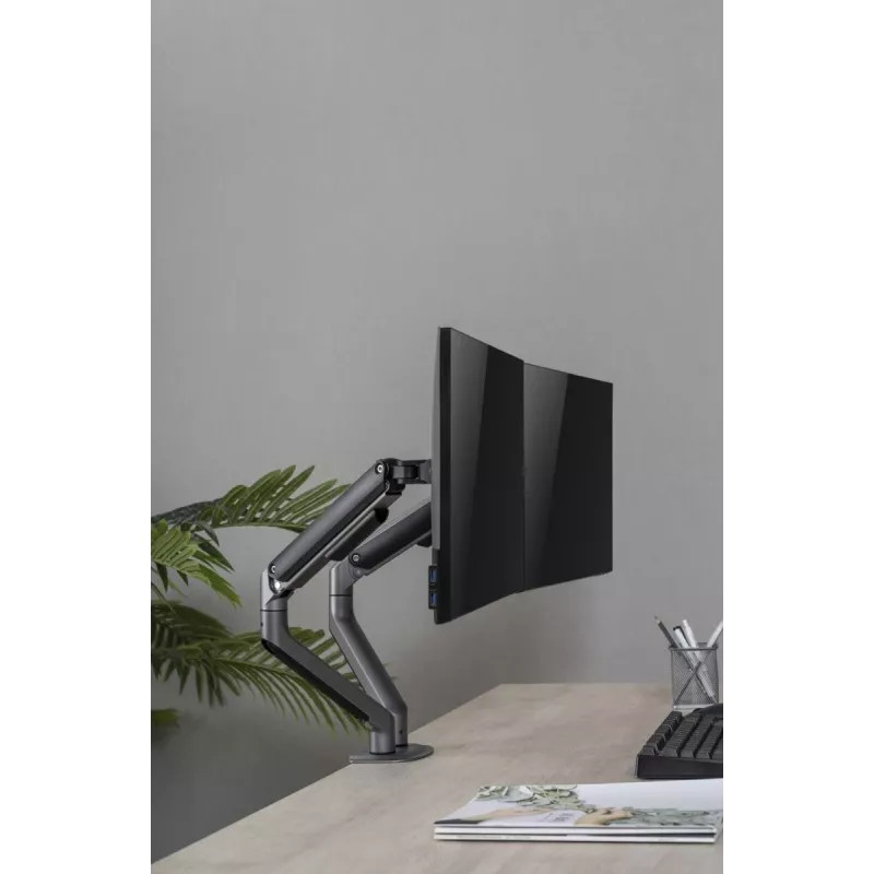 GEMBIRD verstelbare, op het bureau gemonteerde dubbele monitorbeugel, Space Grey
