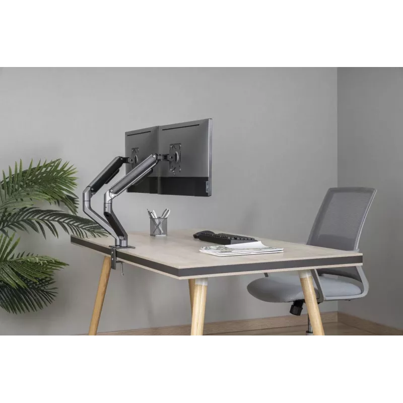 GEMBIRD verstelbare, op het bureau gemonteerde dubbele monitorbeugel, Space Grey
