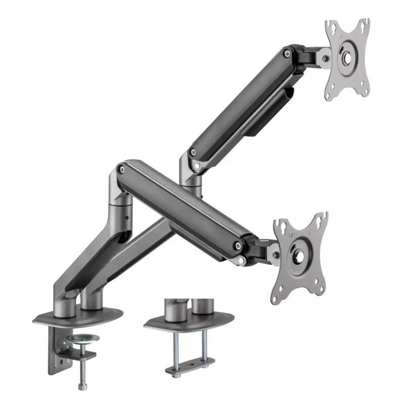 GEMBIRD verstelbare, op het bureau gemonteerde dubbele monitorbeugel, Space Grey