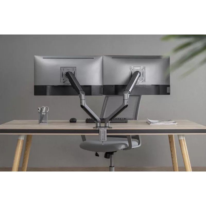 GEMBIRD verstelbare, op het bureau gemonteerde dubbele monitorbeugel, Space Grey
