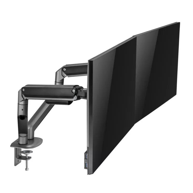 GEMBIRD verstelbare, op het bureau gemonteerde dubbele monitorbeugel, Space Grey