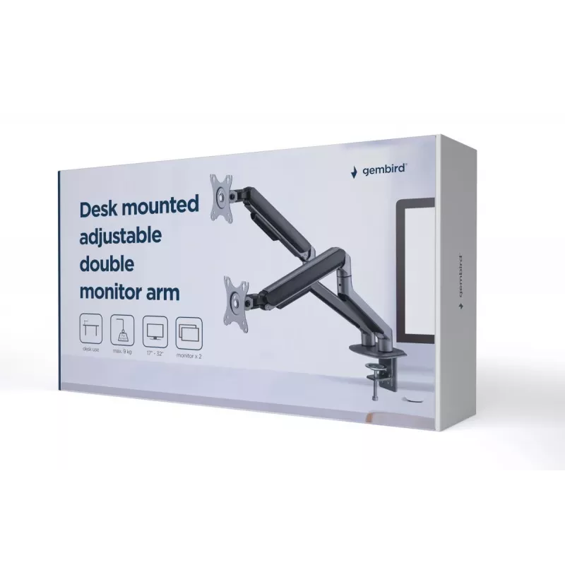 GEMBIRD verstelbare, op het bureau gemonteerde dubbele monitorbeugel, Space Grey