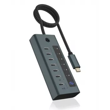 ICY BOX IB-HUB1457-C31 USB 3.2 Gen 1 (3.1 Gen 1) Type-C 10000 Mbit/s blauw, grijs