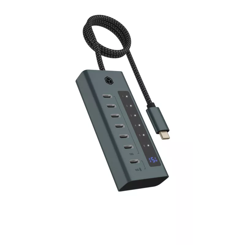 ICY BOX IB-HUB1457-C31 USB 3.2 Gen 1 (3.1 Gen 1) Type-C 10000 Mbit/s blauw, grijs