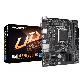 GIGABYTE H610M S2H V3 DDR4 moederbord - ondersteunt Intel Core 14e gen. CPU's, 4+1+1 hybride digitaal VRM, tot 3200 MHz DDR4, 1x PCIe 3.0 M.2, GbE LAN, USB 3.2 Gen 1