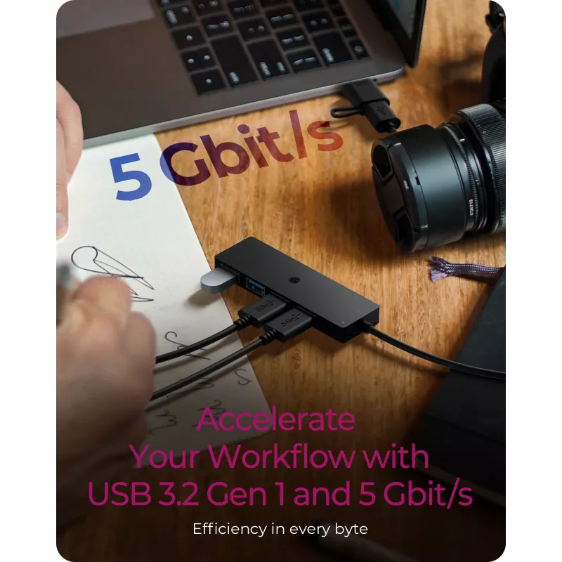ICY BOX IB-HUB1424-C3 USB 3.2 Gen 1 (3.1 Gen 1) Type-A + Type-C 5000 Mbit/s zwart