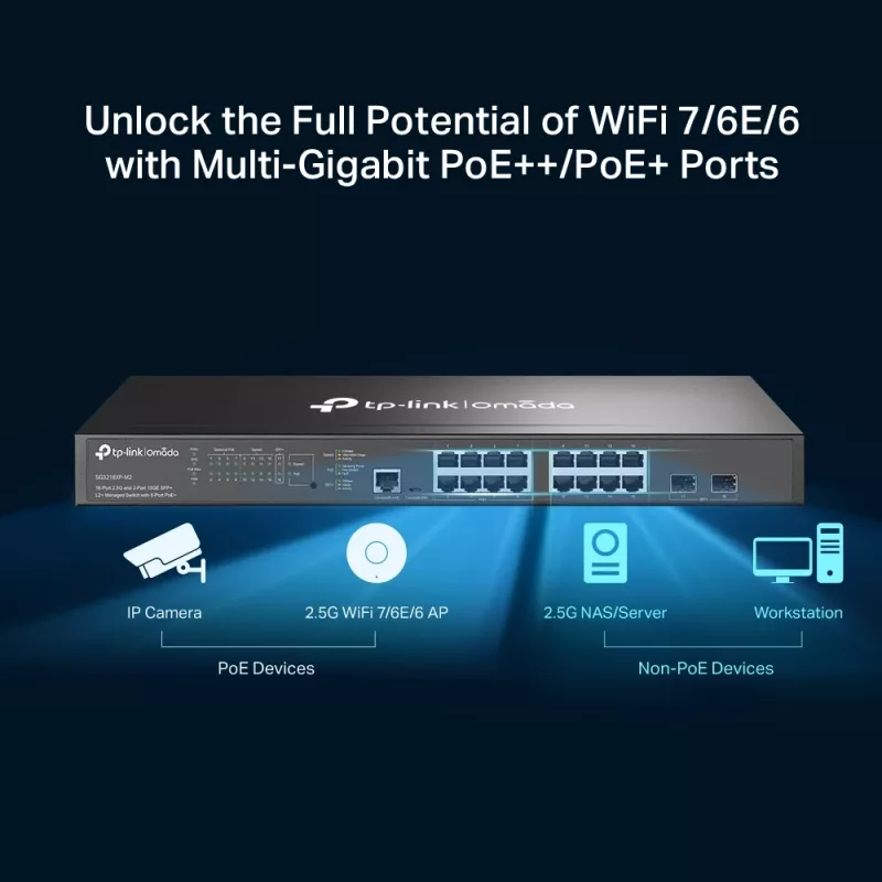 TP-Link Omada 16-poorts 2.5G en 2-poorts 10GE SFP+ L2+ managed switch met 8-poorts PoE+