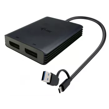 i-tec USB-A/USB-C Dual 4K/60 Hz DisplayPort-videoadapter, 0,27 m, USB Type-A/USB Type-C, 2 x DisplayPort, stekker, bus, 3840 x 2160 pixel