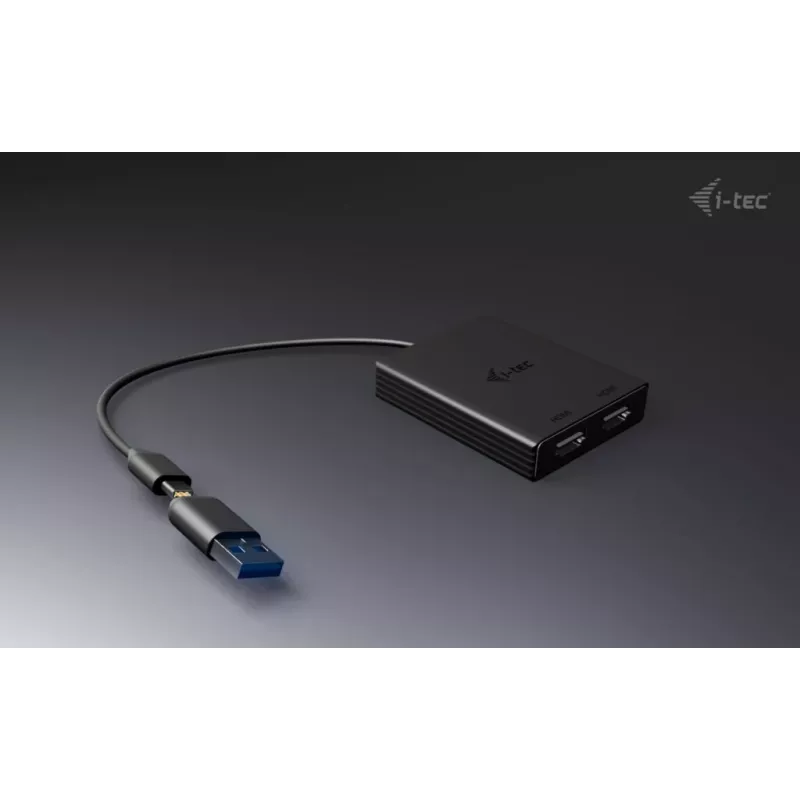 i-tec USB-A/USB-C Dual 4K/60 Hz DisplayPort-videoadapter, 0,27 m, USB Type-A/USB Type-C, 2 x DisplayPort, stekker, bus, 3840 x 2160 pixel