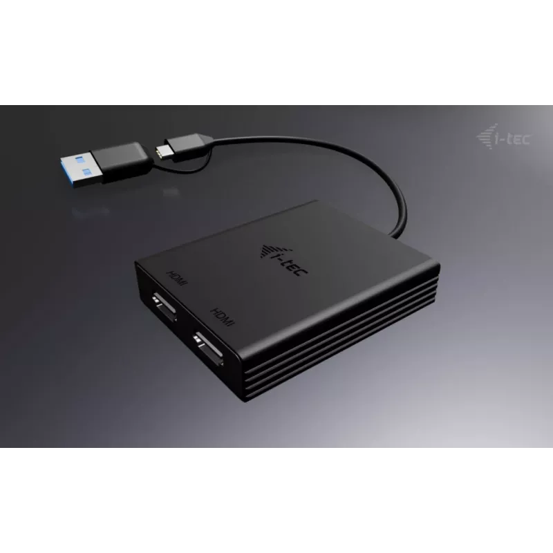 i-tec USB-A/USB-C Dual 4K/60 Hz DisplayPort-videoadapter, 0,27 m, USB Type-A/USB Type-C, 2 x DisplayPort, stekker, bus, 3840 x 2160 pixel