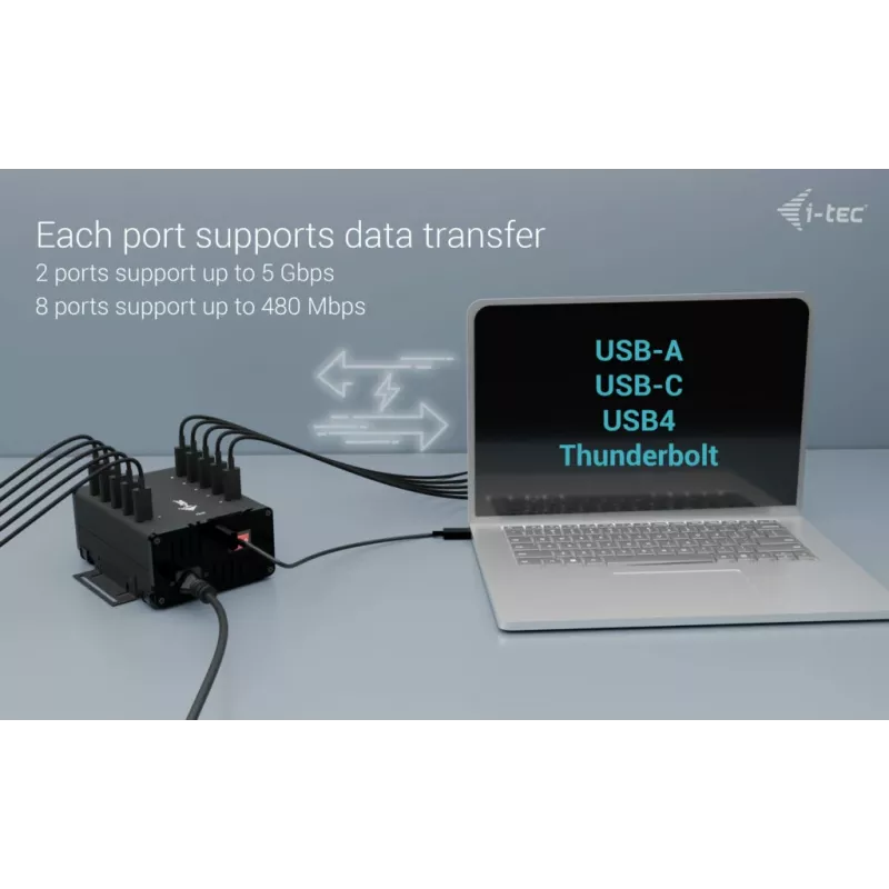 i-tec USB-C/USB-A metalen laad- + datahub, 15 W per poort, 10x USB-C