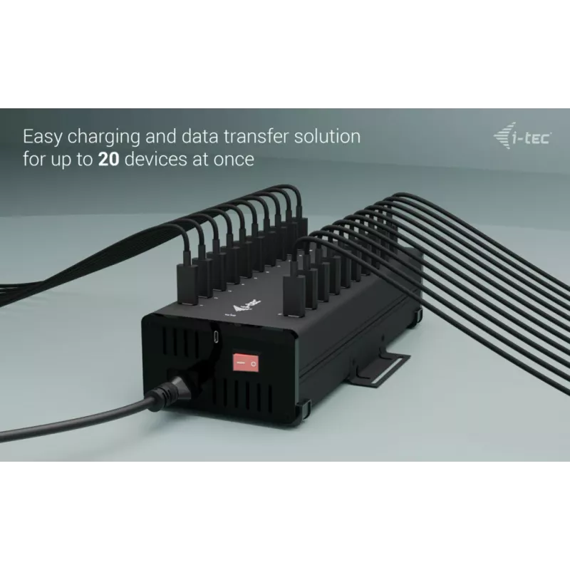 i-tec USB-C/USB-A metalen laad- + datahub, 15W per aansluiting, 20x USB-C