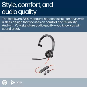 HP Poly Blackwire 3310 monaurale Microsoft Teams gecertificeerde USB-C-headset + USB-C/A-adapter
