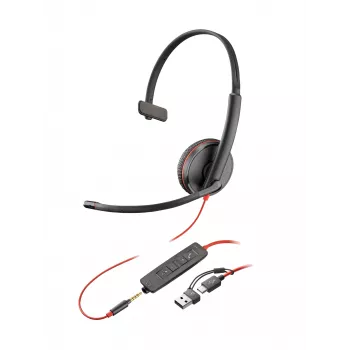 HP Poly Blackwire 3215 monaurale USB-C-headset + 3,5 mm stekker + USB-C/A-adapter