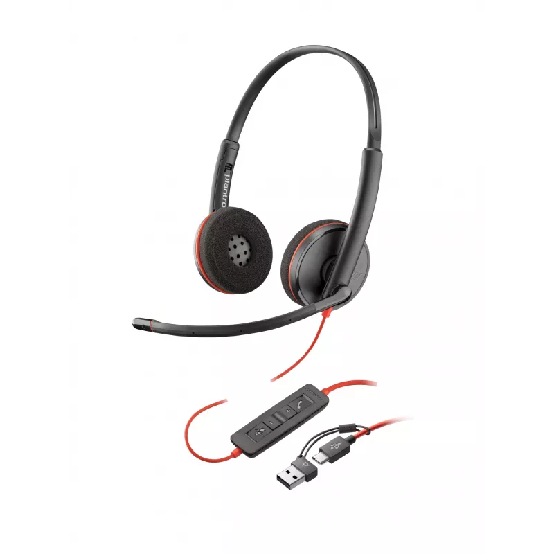 HP Poly Blackwire 3225 stereo-USB-C-headset +3,5-mm-jackplug +USB-C/A-adapter