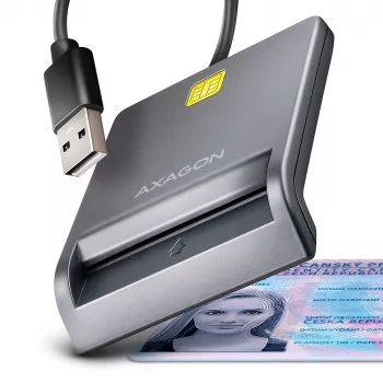 Axagon CRE-SM3T USB-A smart-/ID-kaartlezer, plat, USB 2.0, 1,3 m, zwart, 56 g