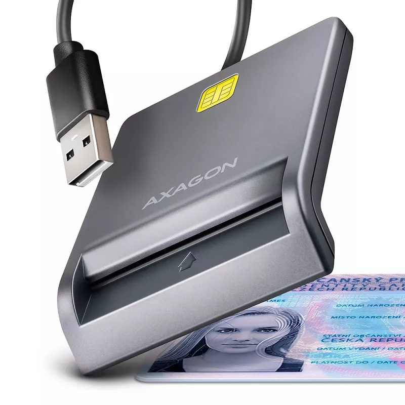 Axagon CRE-SM3T USB-A smart-/ID-kaartlezer, plat, USB 2.0, 1,3 m, zwart, 56 g