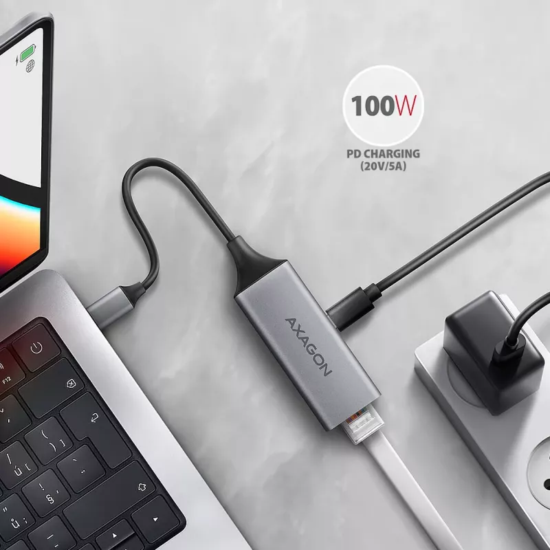 Axagon ADE-TXPD USB-C Gigabit Ethernet-adapter met PD 100W