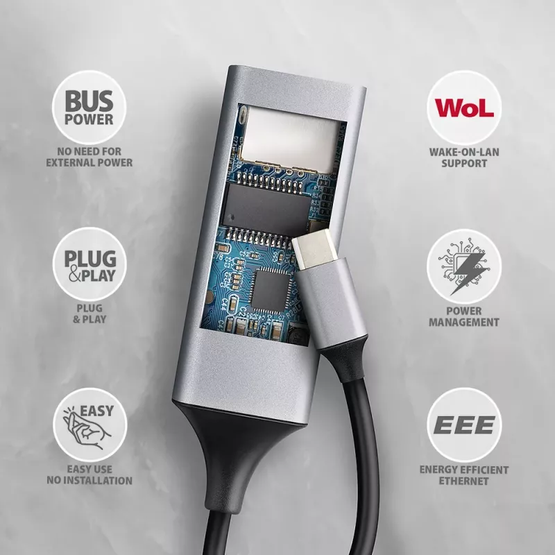 Axagon ADE-TXPD USB-C Gigabit Ethernet-adapter met PD 100W
