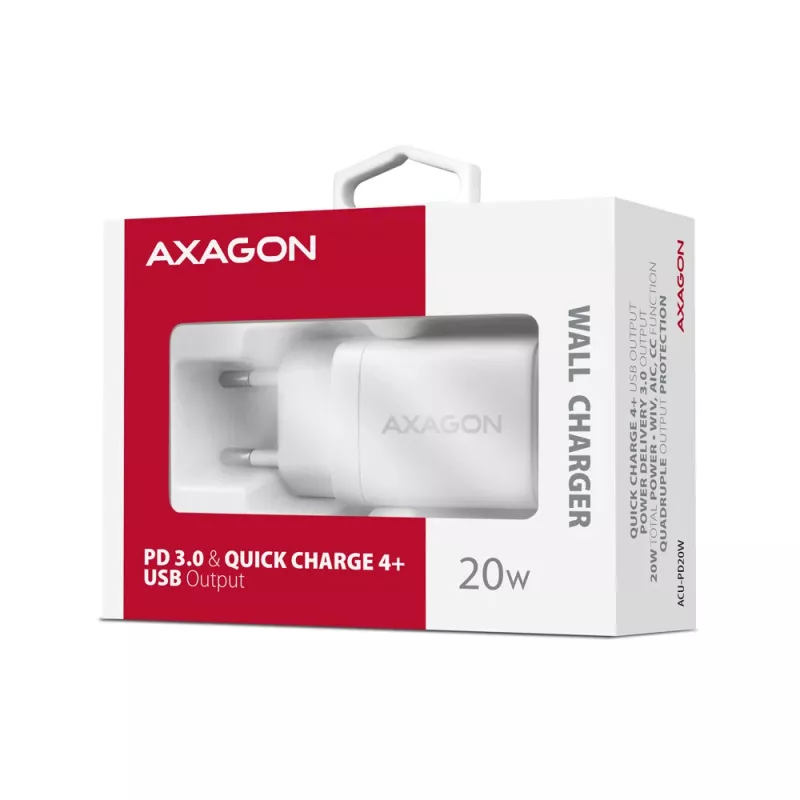 Axagon ACU-PD20W wandlader 1x QC3.0/AFC/FCP/PD Type-C 20W wit