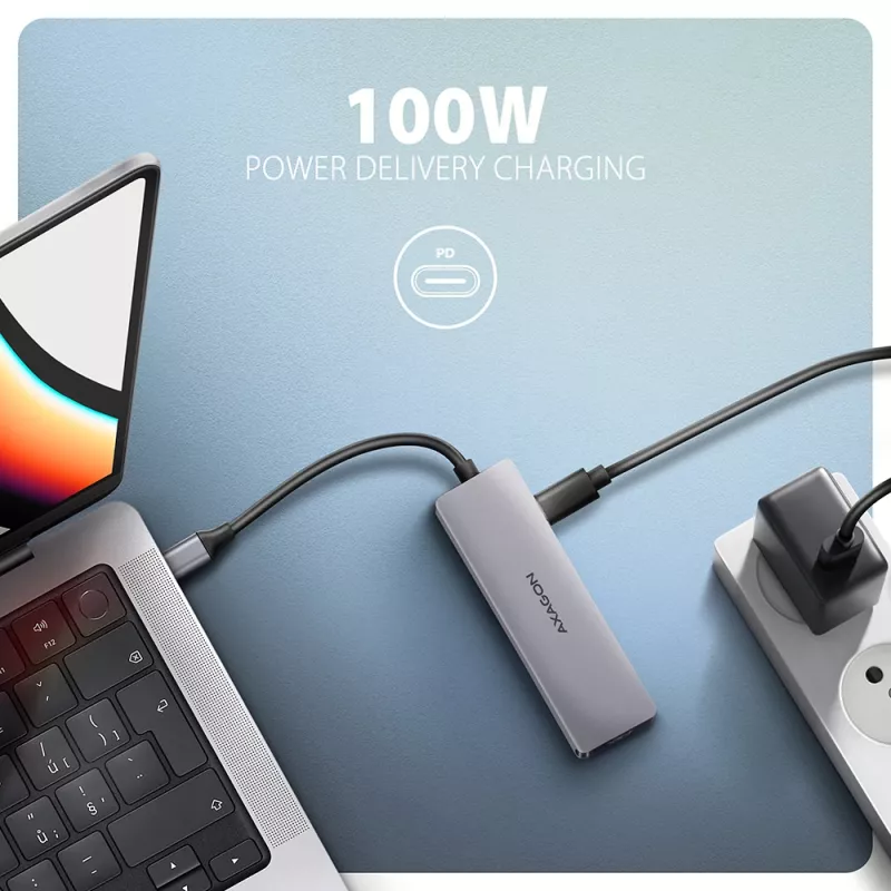 Axagon HMC-5H60 USB 5Gbps hub, 2x USB-A, 1x USB-C, HDMI 4k/60Hz, PD 100W, USB-C-kabel