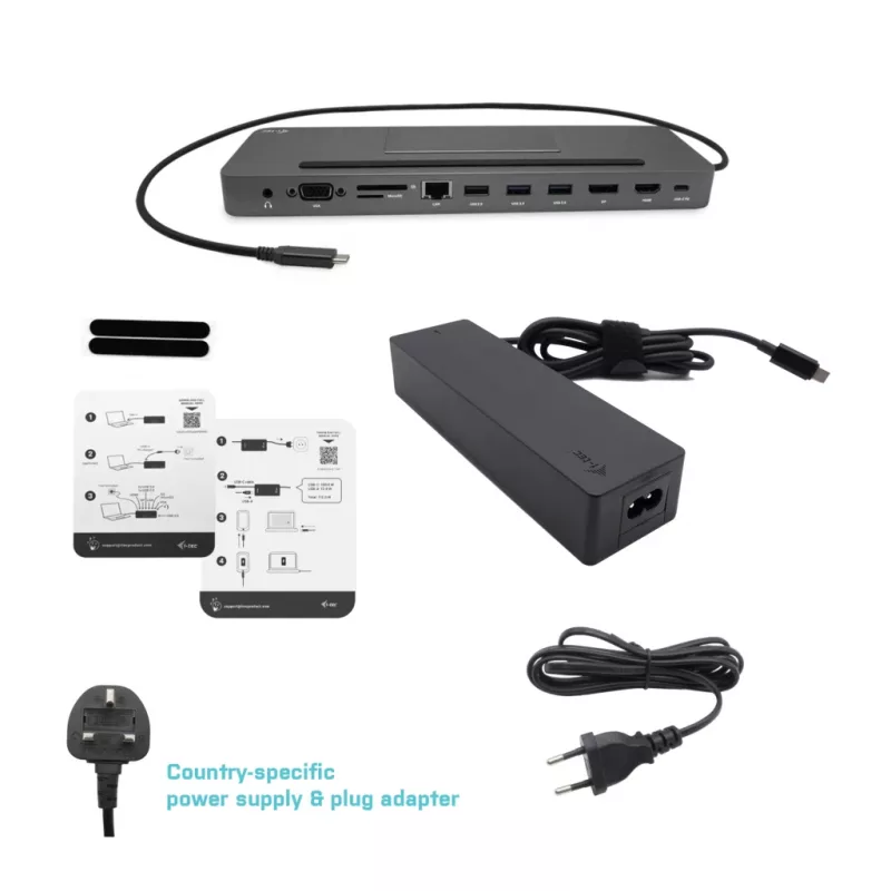 i-tec Metal SB-C ergonomisch 4K 3x display dockingstation met Power Delivery 85 W + universele oplader 100 W