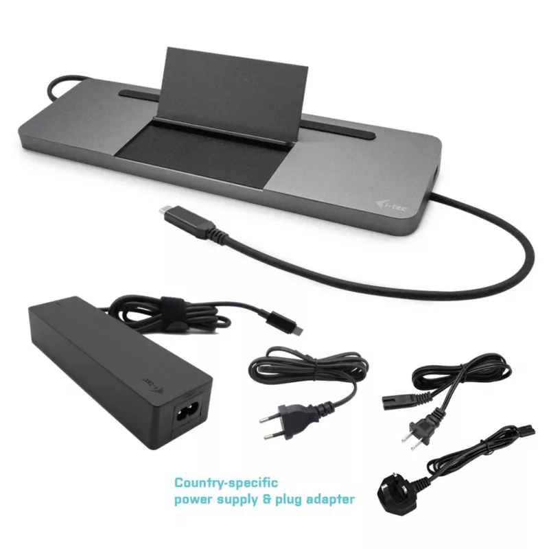 i-tec Metal SB-C ergonomisch 4K 3x display dockingstation met Power Delivery 85 W + universele oplader 100 W
