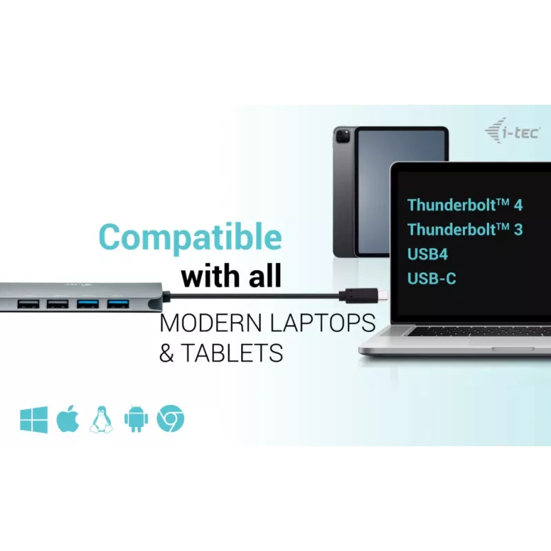 i-tec Metal USB-C Nano 2x display dockingstation met PD 100 W + oplader 100W