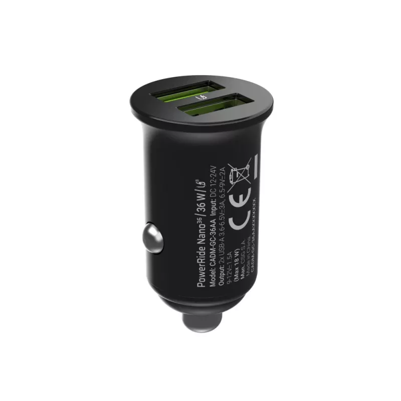 Green Cell GC PowerRide Nano36 CADM-GC-36AA autolader 36 W 6 A, 2 × USB-A, snelladen met Ultra Charge, 12/24 V, zwart