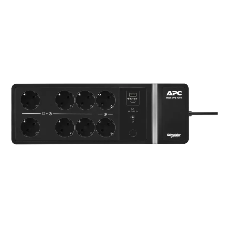 APC Back-UPS, 1050VA/600W vloer-/wandmontage, 230V, 8x Schuko CEE 7/3 stopcontacten, USB Type A+C aansluiting, vervangbare batterij