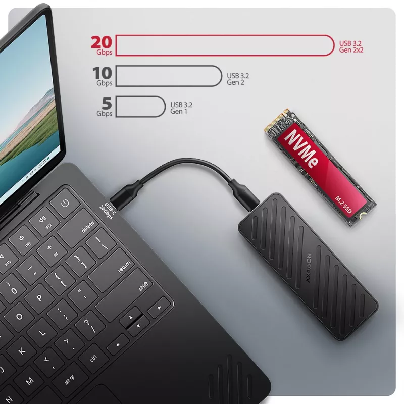 Axagon EEM2-20G USB-C 20Gbps - M.2 NVMe SSD gepantserde behuizing