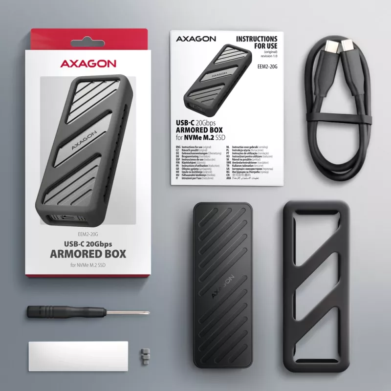 Axagon EEM2-20G USB-C 20Gbps - M.2 NVMe SSD gepantserde behuizing