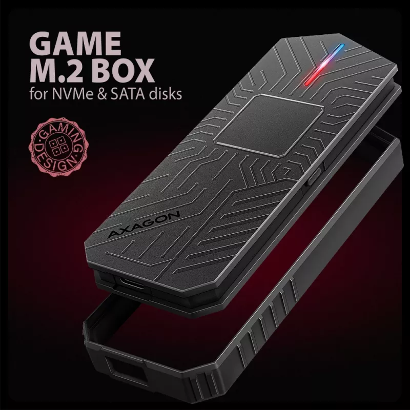 Axagon EEM2-GAM externe USB-C 10Gbps metalen behuizing voor M.2 NVMe & SATA SSD's. Schroefloos