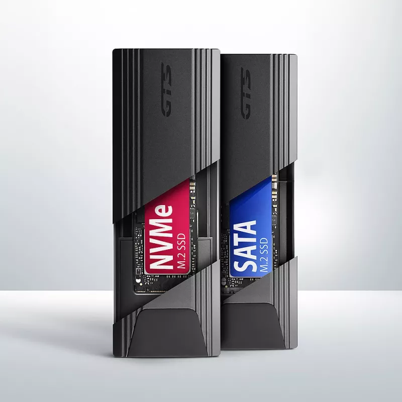 Axagon EEM2-GTS2 externe USB-C 10Gbit/s metalen behuizing voor M.2 NVMe & SATA SSD's. Schroefloos