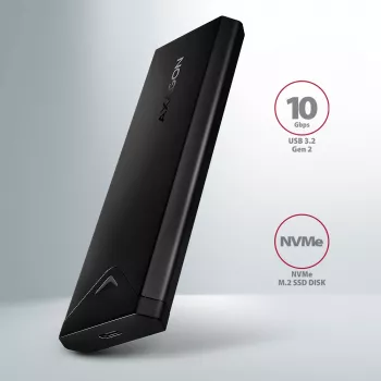 Axagon EEM2-UB2 externe USB-C 10Gbps metalen behuizing voor M.2 NVMe SSD's. Zwart